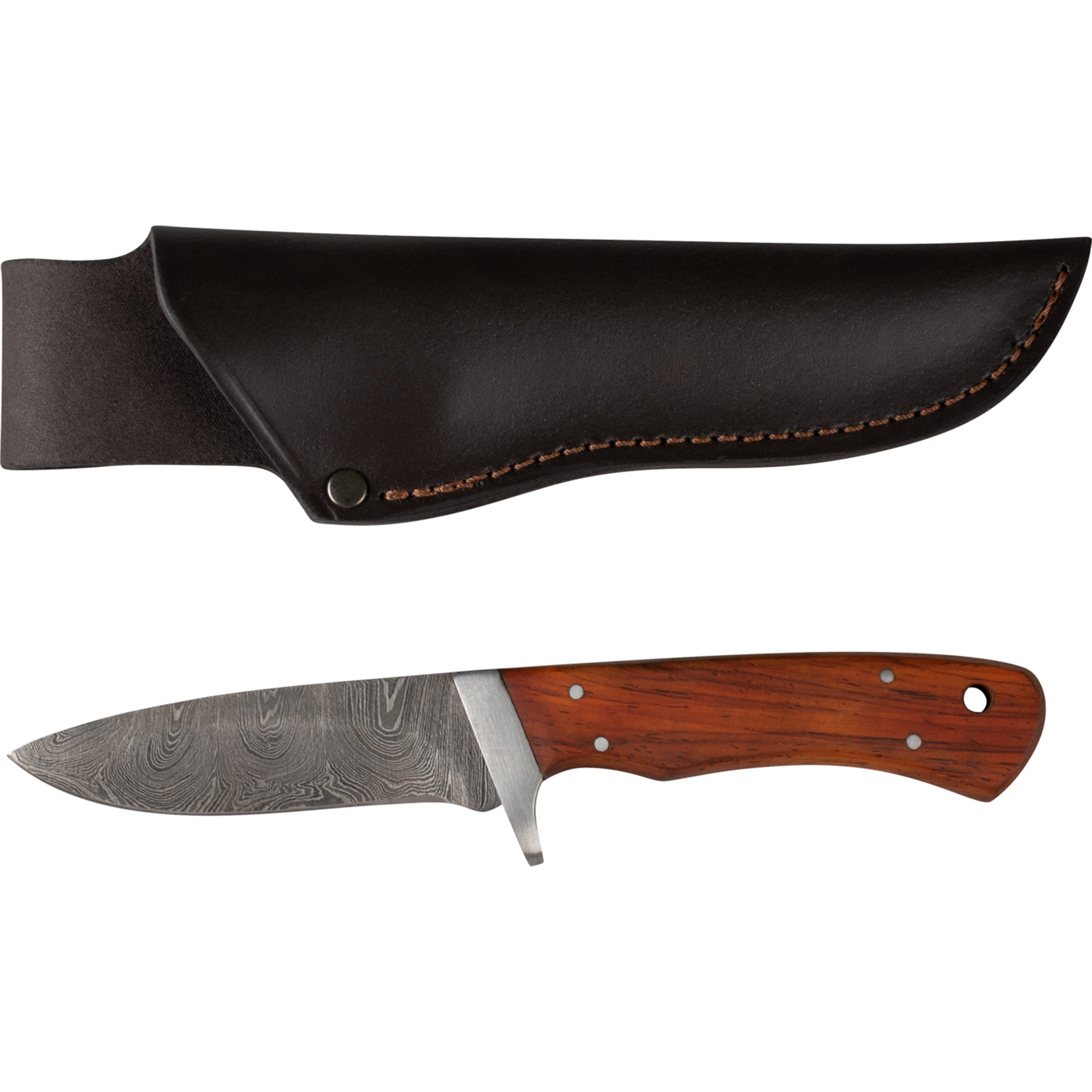 Damast-Jagdmesser mit Eichenholzgriffschalen