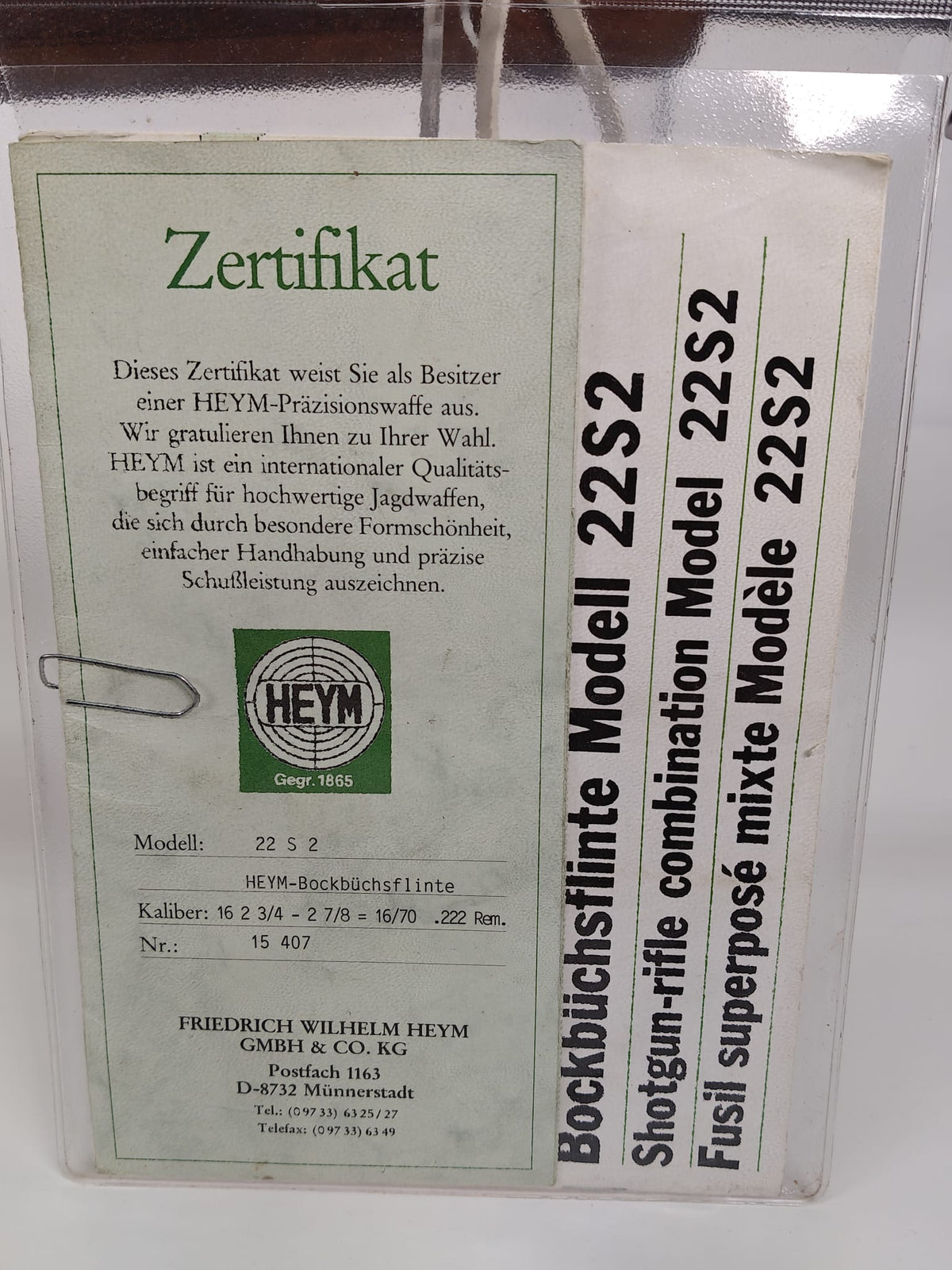 Heym Mod. 22 S 2 Bockbüchsflinte .222Rem & 16/70 inkl. Schmidt & Bender 3-12x56